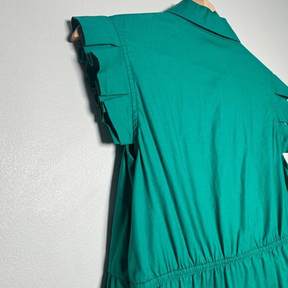 Monteau Los Angeles Kelly Emerald Green Pleated Cap Sleeve Tiered Dress Sz M - Picture 5 of 9
